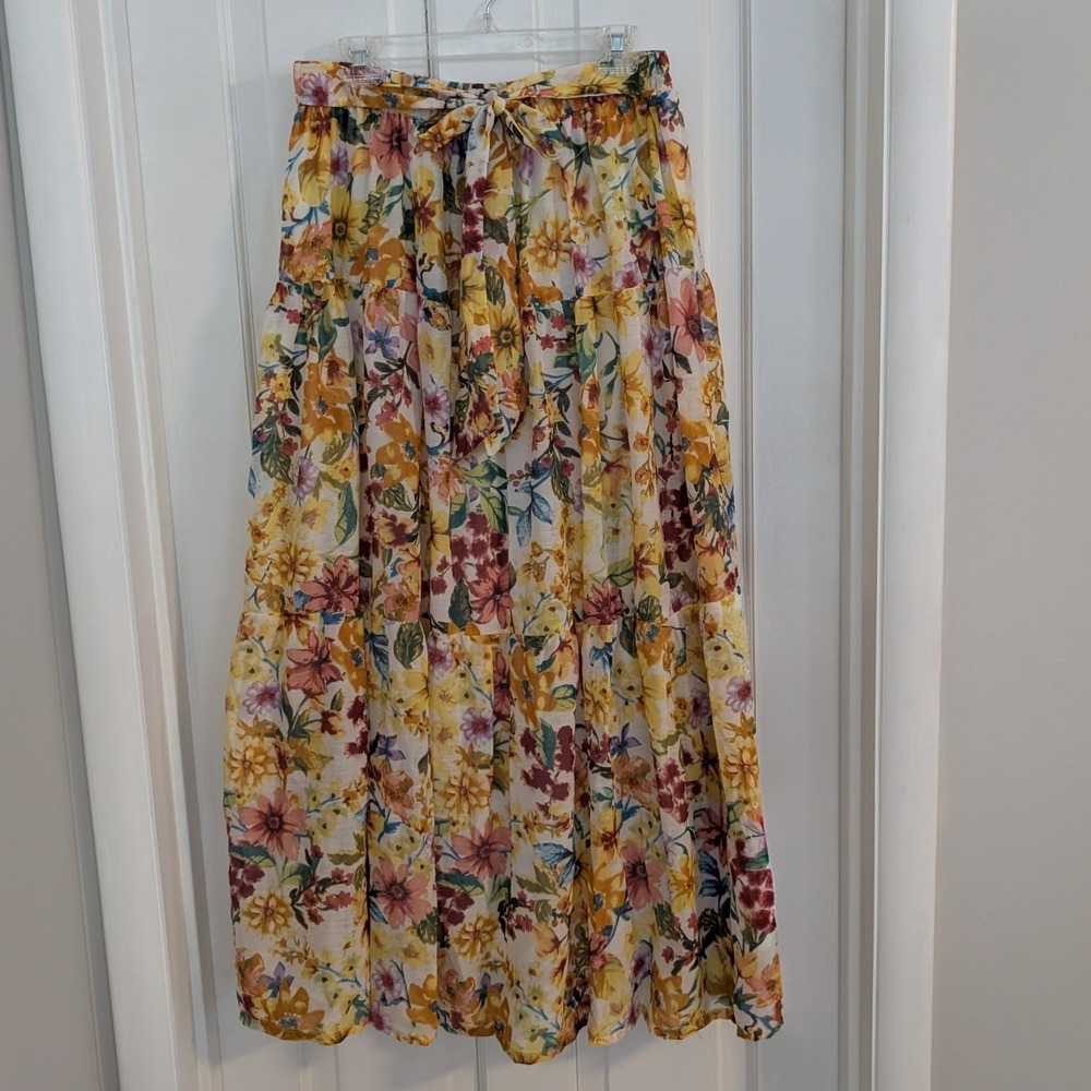 Her Destiny Floral Maxi Skirt SIZE 1X Boho Party Flowy‎ Tiered Bow Wedding Women